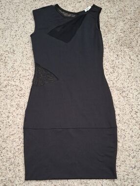 Travis Taddeo Black Sleeveless Mini Dress with Mesh Insets